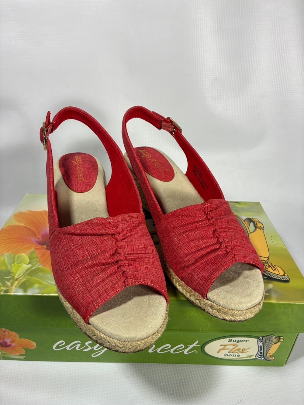 easy street Red Slingback Espadrille Wedge Sandals